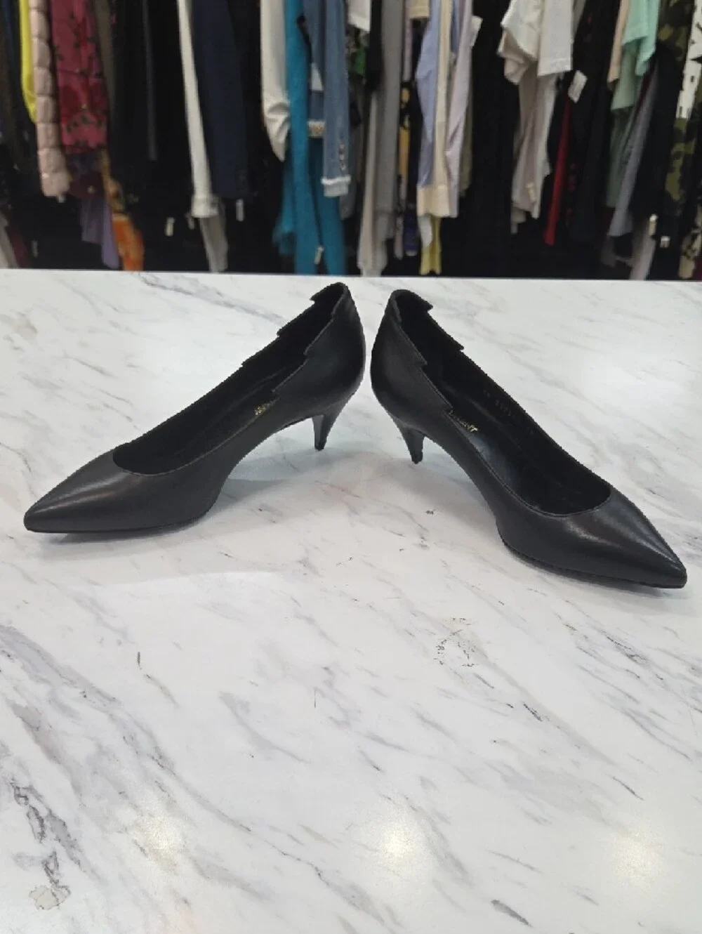 Yves Saint Laurent Black Pointed Kitten Heel Pumps